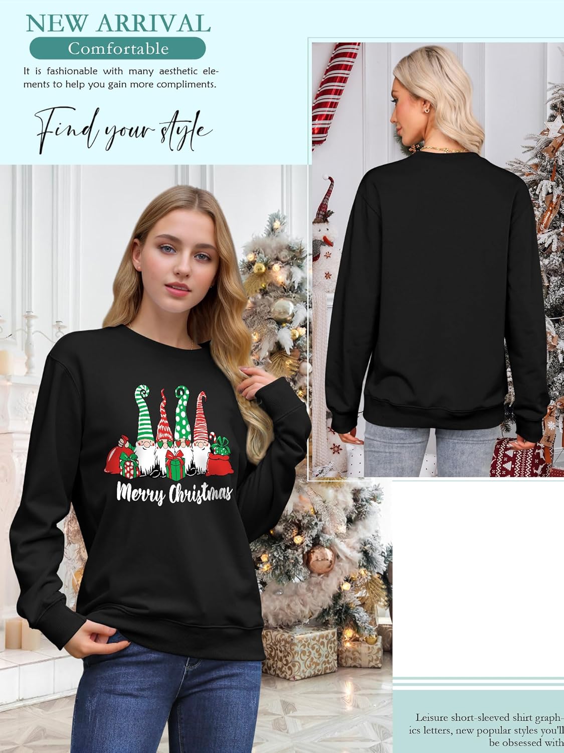 Thumbnail 3 de Yihelian Weihnachts-Sweatshirt für Damen mit Weihnachtswichtel-Print – Rundhalsausschnitt, langärmlig