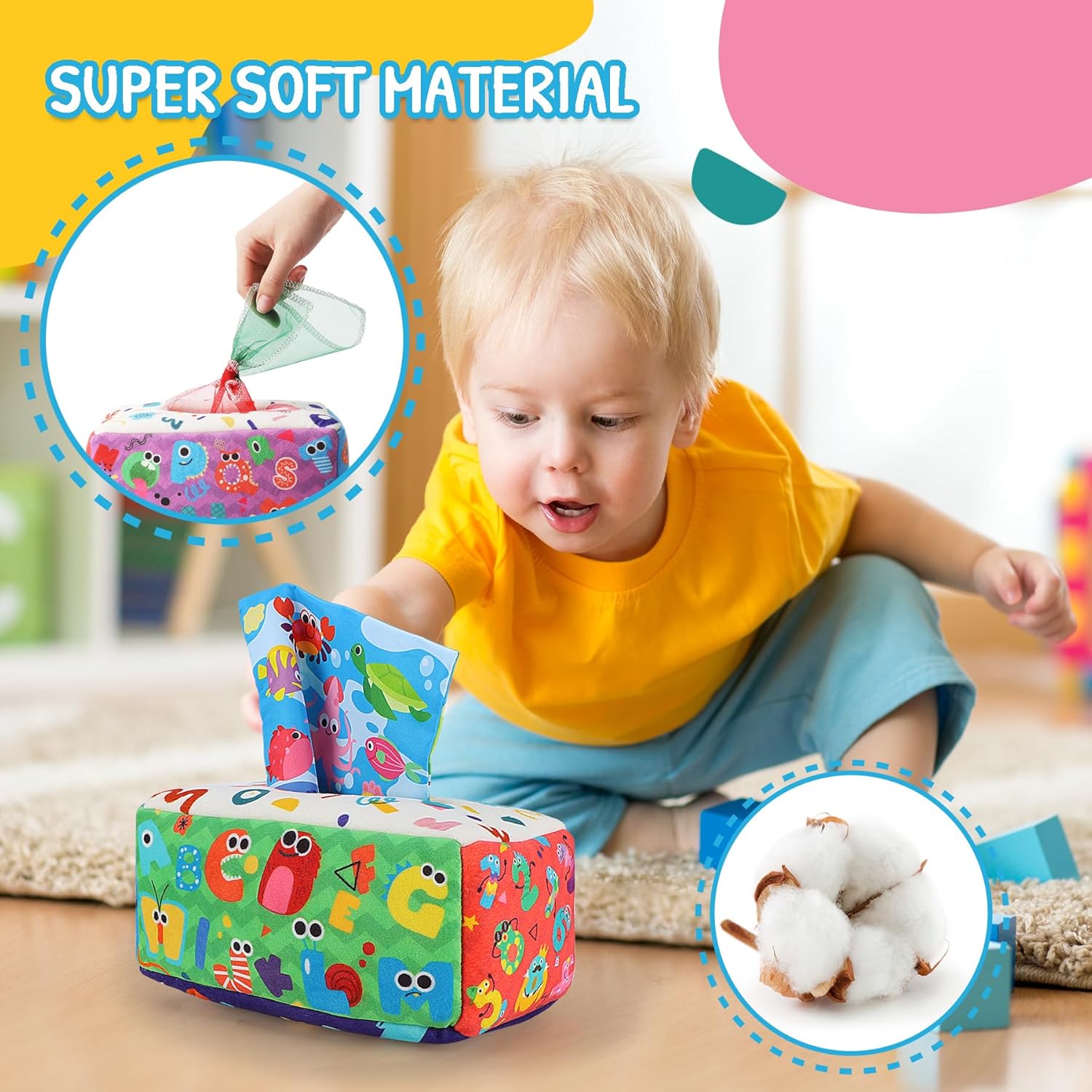 Detalle 2 de URMYWO Baby Tissue Box Toy (Montessori Crinkle Sensory Toy for 6–12 Months)