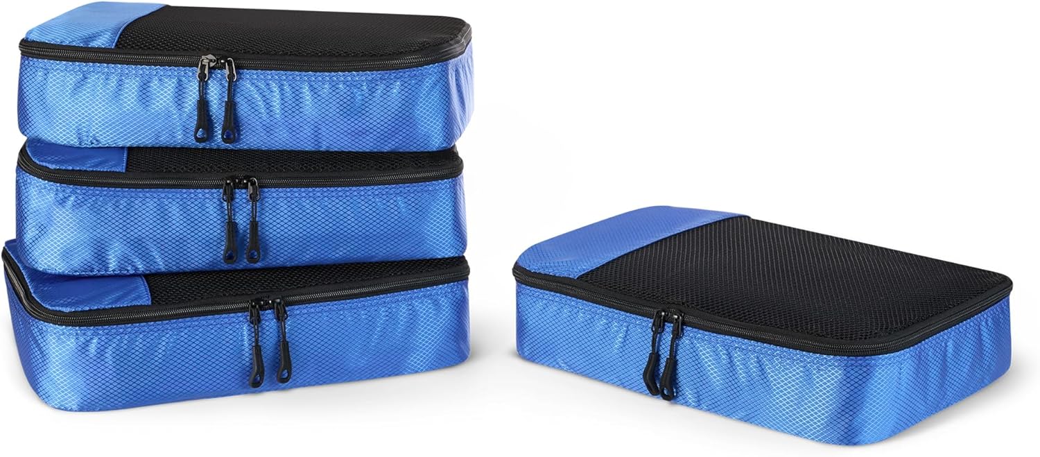 Detalle de Amazon Essentials Ensemble de 4 Cubes de Rangement – Taille M, Bleu (Anciennement Amazon Basics)