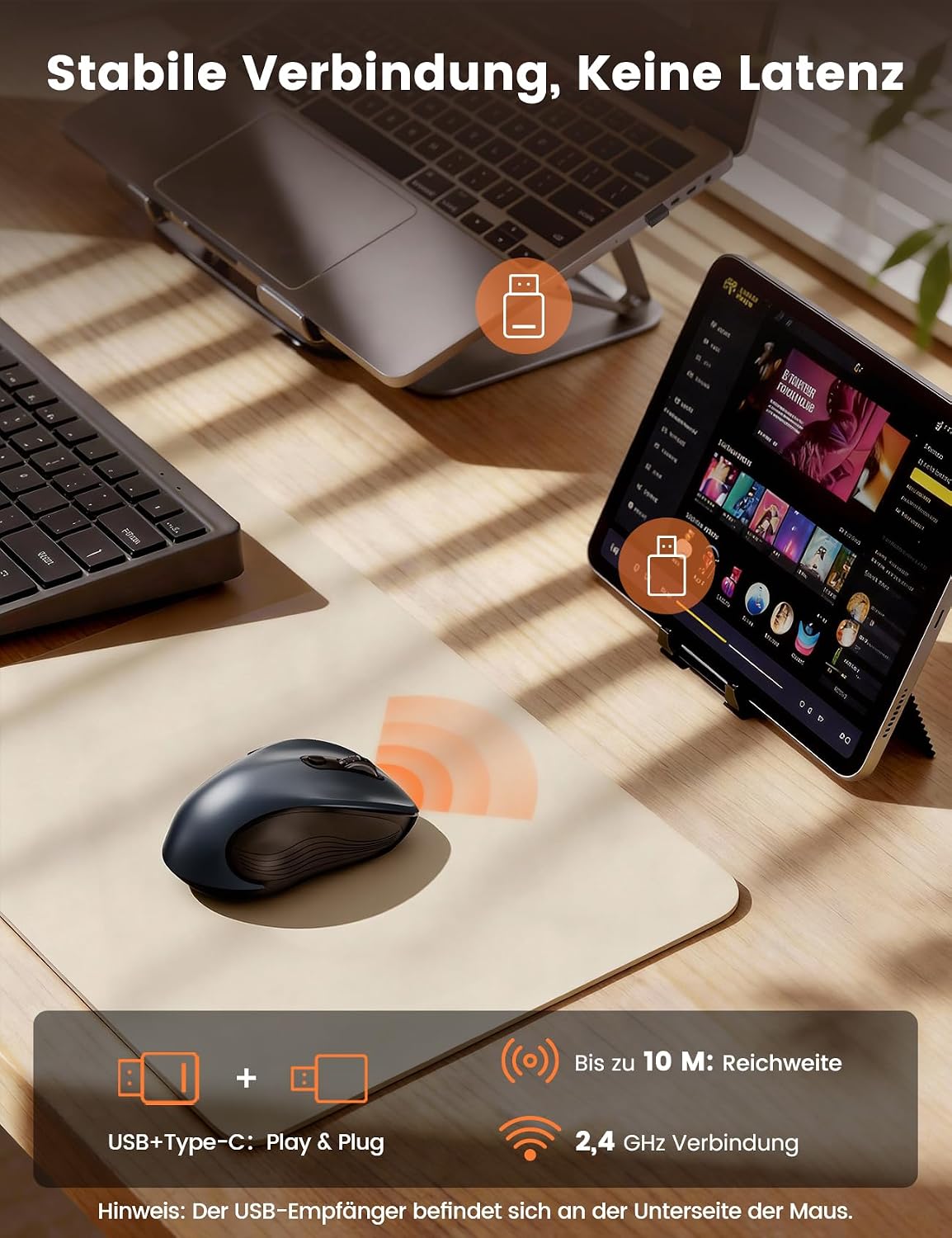 Thumbnail 1 de SABLUTE Maus Kabellos M01 (2,4 GHz) – 800/1.200/1.600 DPI, 6 leise Tasten & ergonomisches Design