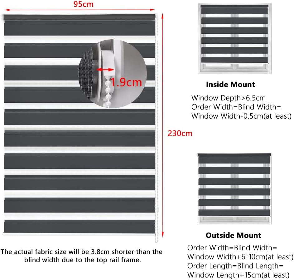 Thumbnail 5 de Kokorona Day and Night Zebra Roller Blinds 95cm W x 230cm Drop in Dark Grey