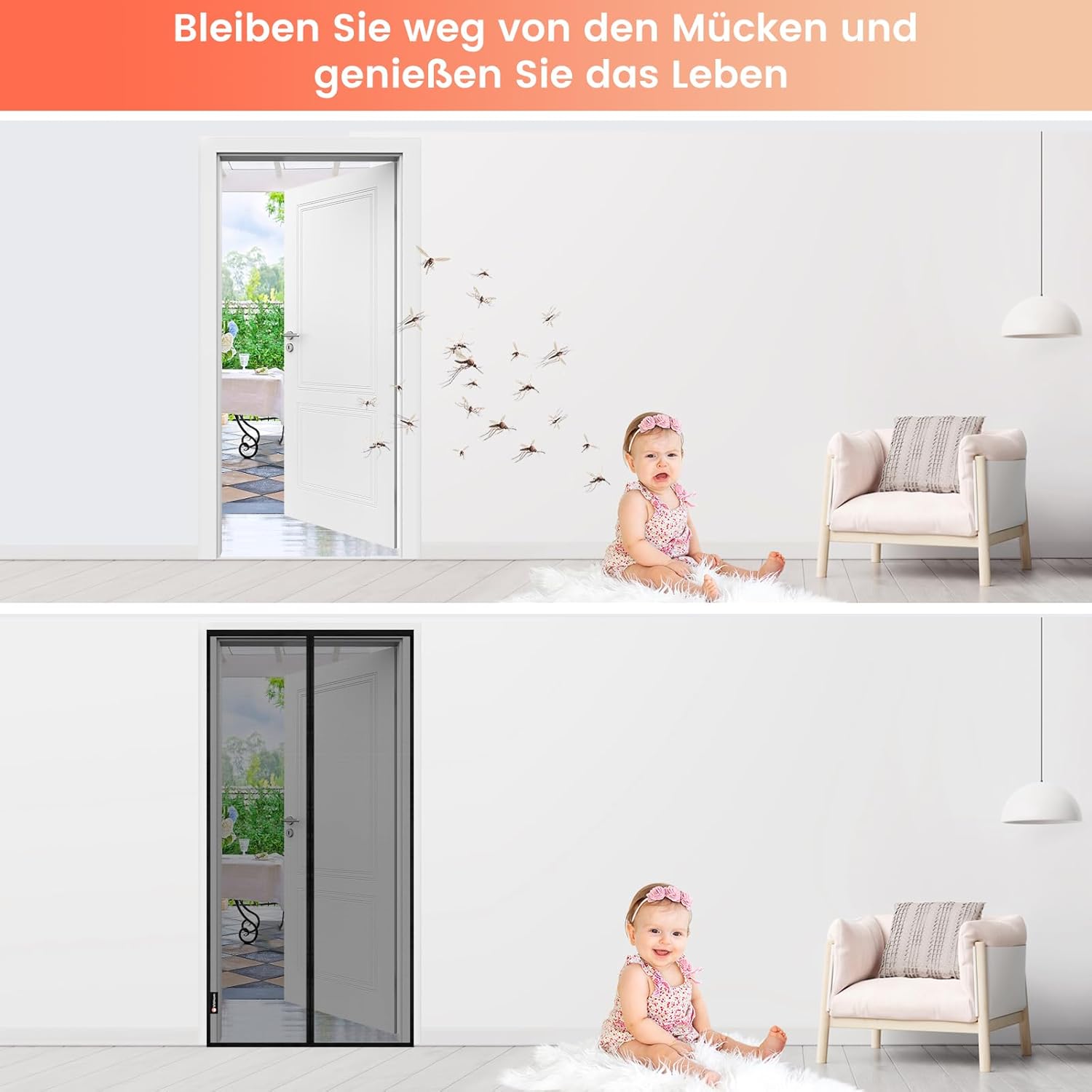 Thumbnail 5 de Schnellschließen Fliegengitter Balkontür Magnet (80×210 cm) mit starken Magneten – ohne Bohren, 3,8 cm Klettband, Schwarz