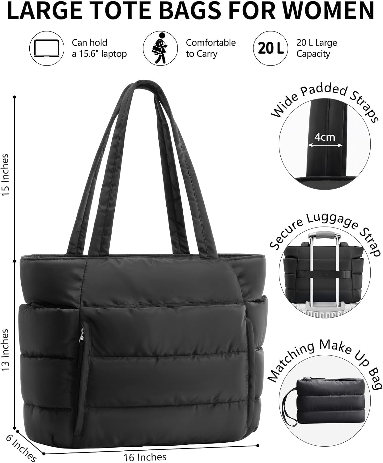 Thumbnail 2 de Puffer Tote Bag for Women, Lightweight ⚙