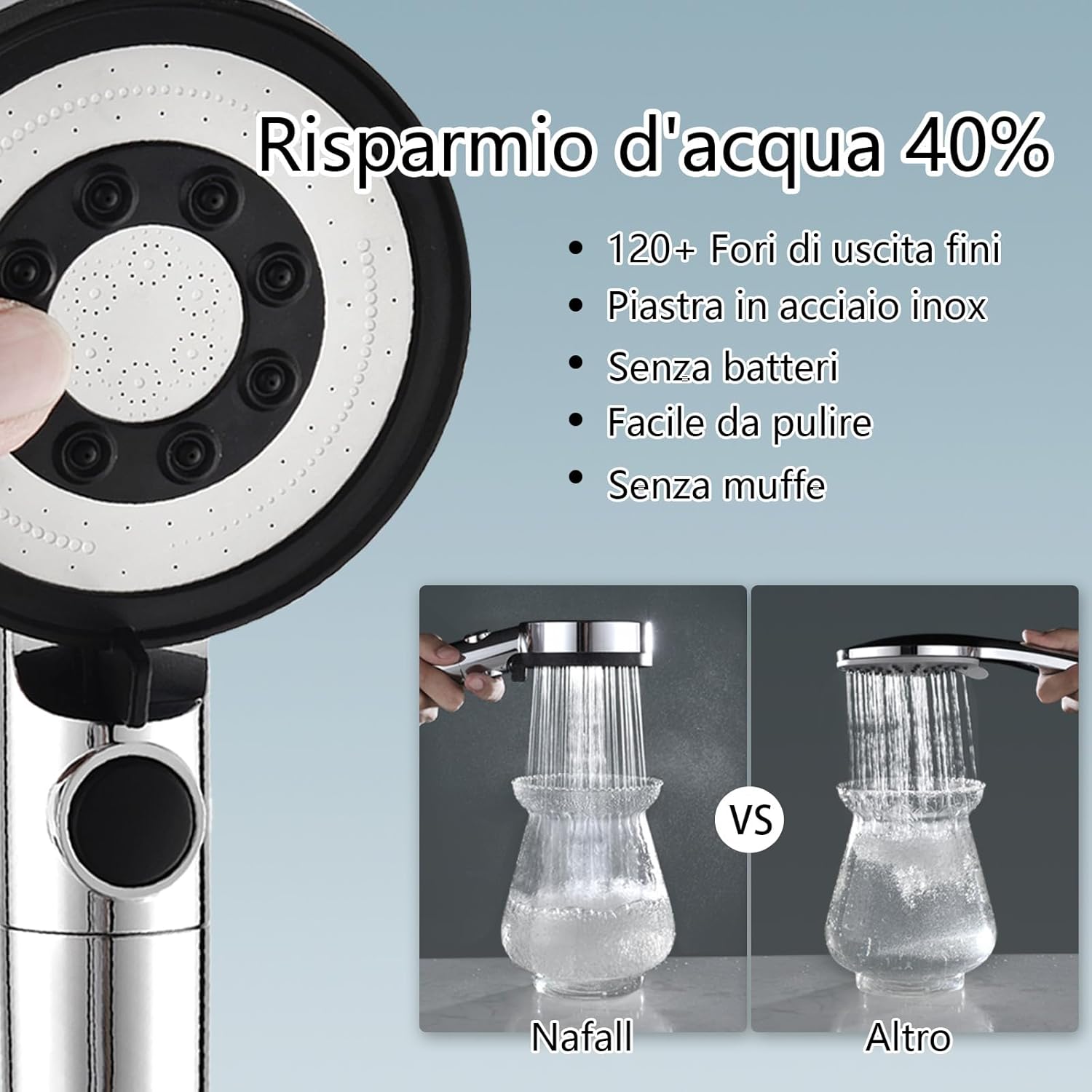 Thumbnail 5 de Nafall Soffione doccia ad alta pressione con filtro 5 modalità