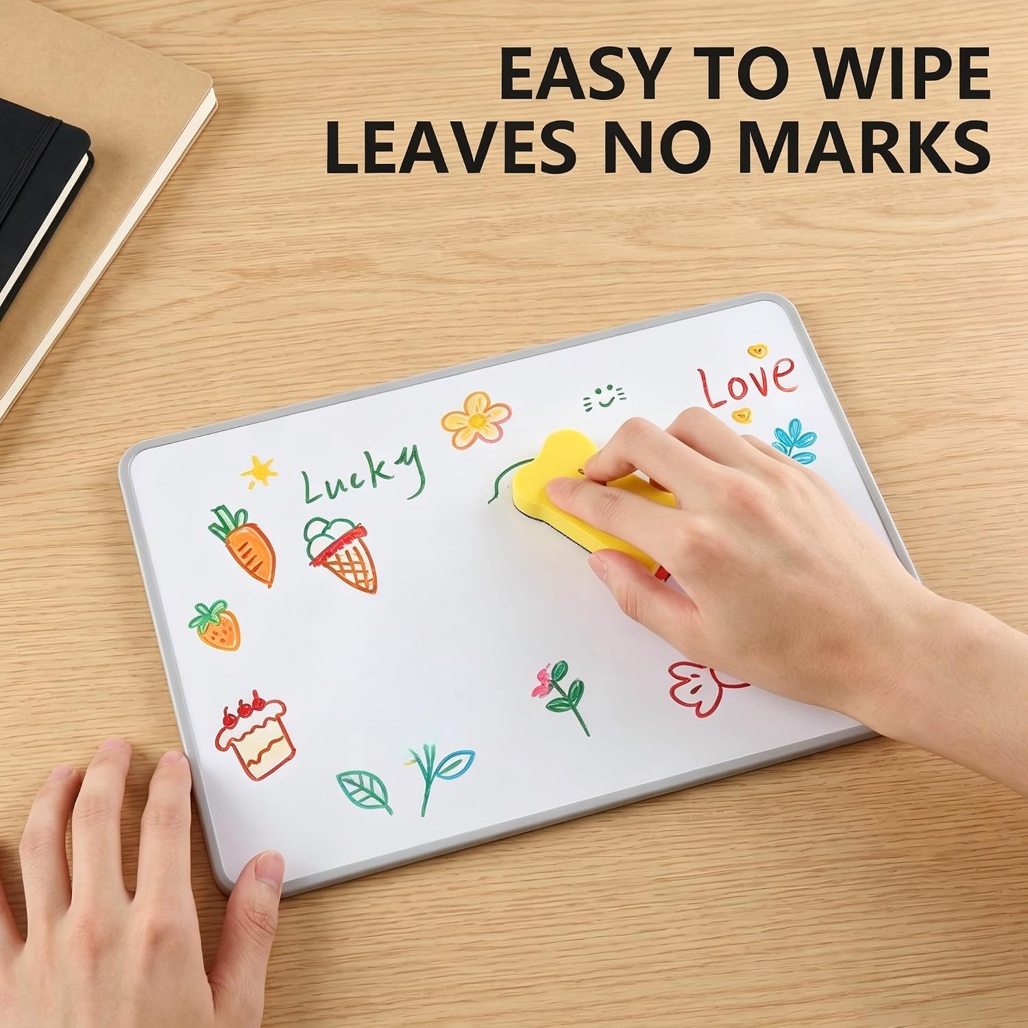 Detalle 2 de Small Whiteboard with Grey Edging – A4 Whiteboard Set with 4 Pens and Eraser