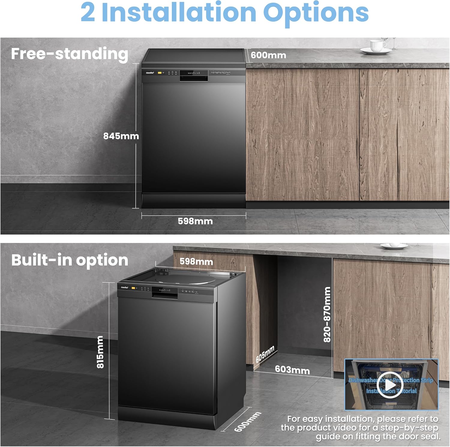 Detalle de COMFEE' Freestanding Dishwasher 60cm, 13 Place Settings, Black