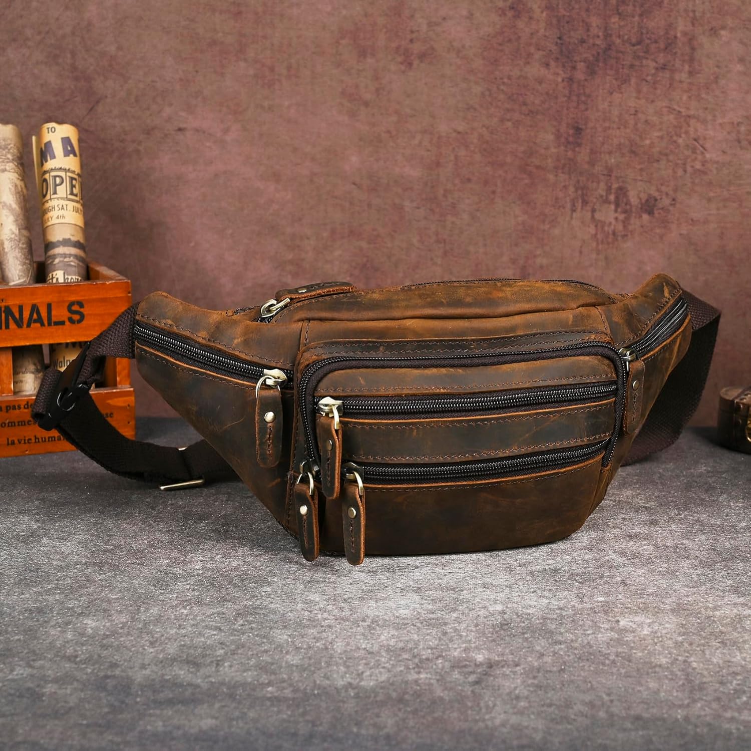 Thumbnail 6 de Handadsume Echtleder Hüfttasche – 32 x 12 x 17 cm, Crazy Horse Leder, 75–110 cm Taille
