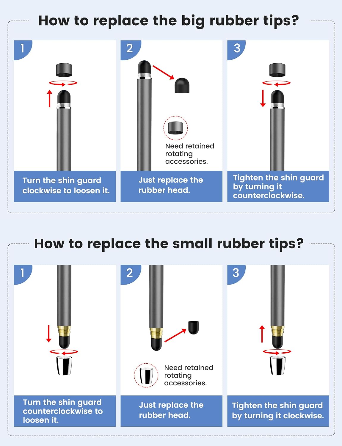 Detalle 2 de MEKO 2-in-1 Stylus Pens for Touch Screens (Universal Capacitive Tablet Pen) – 5 Styluses + 10 Replacement Tips