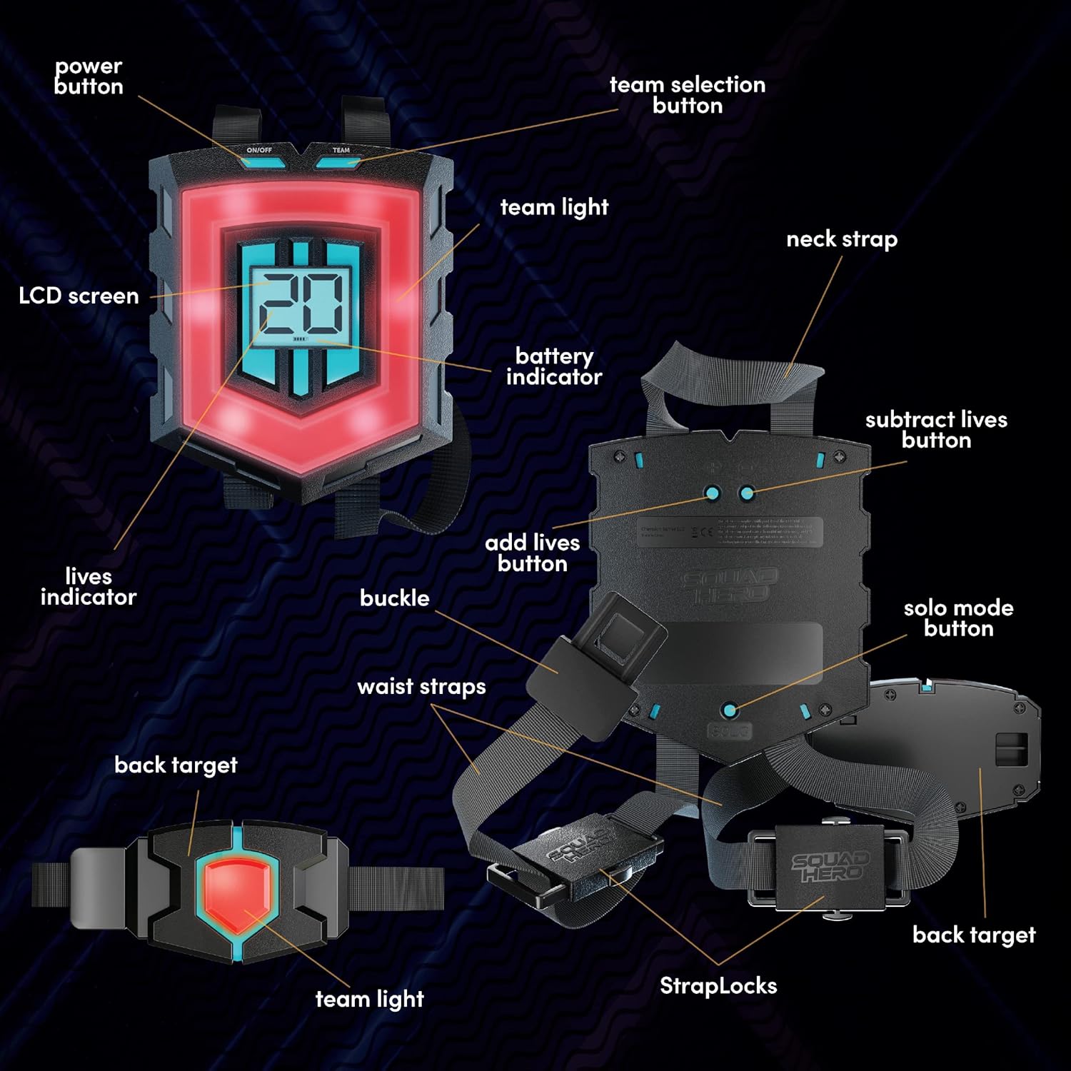 Thumbnail 4 de Squad Hero Rechargeable Laser Tag Set (4 Guns + 4 Vests) with 360° Sensors and LCD HUD