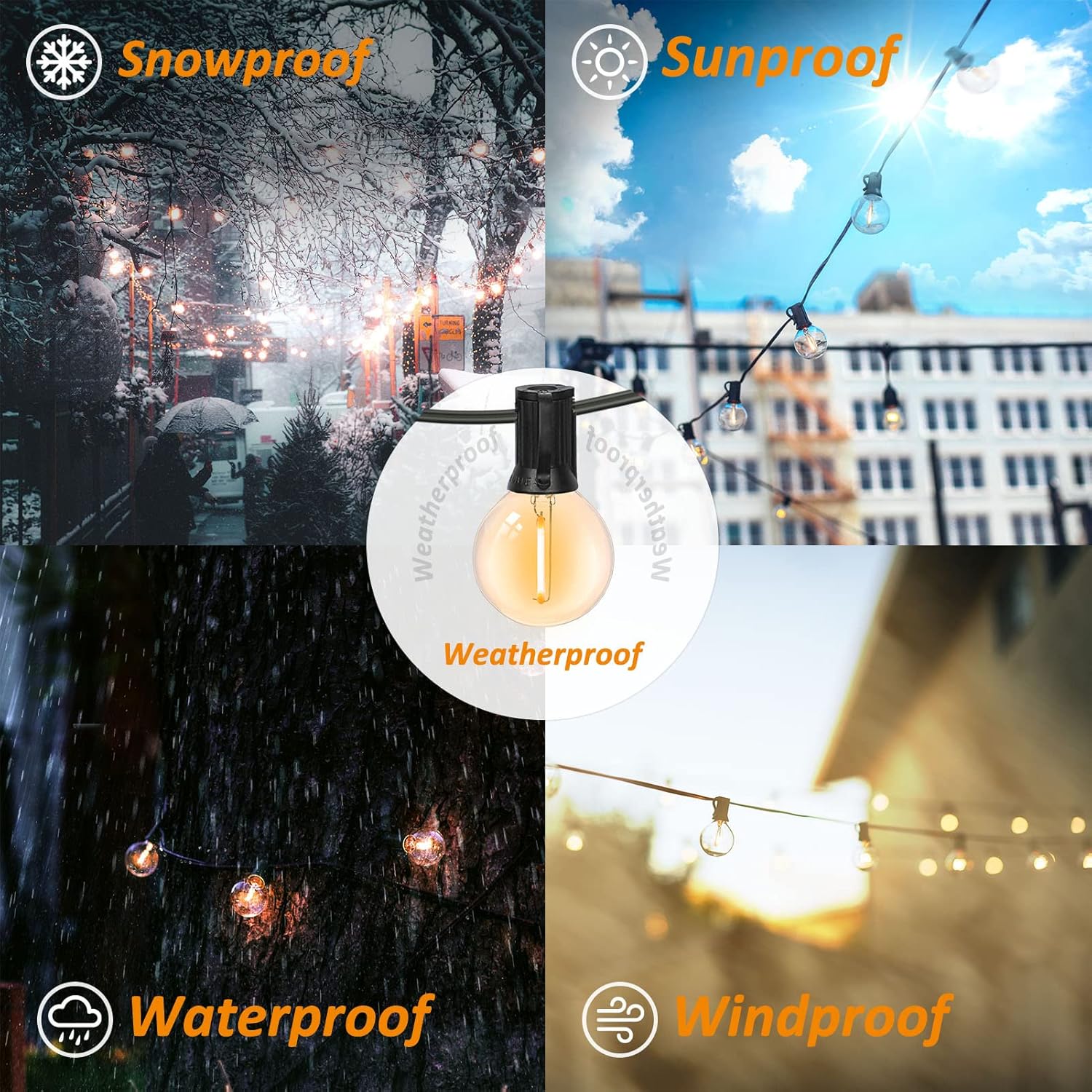 Thumbnail 3 de Achin 200FT Outdoor String Lights G40 Globe Patio Lights with 104 Shatterproof LEDs, IP44 Waterproof, Dimmable, 2-Pack (200FT Total)