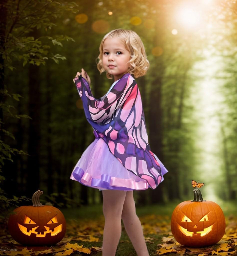 Detalle 2 de Aimeiar Kids Butterfly Costume with Chiffon Wings and Rainbow Tutu