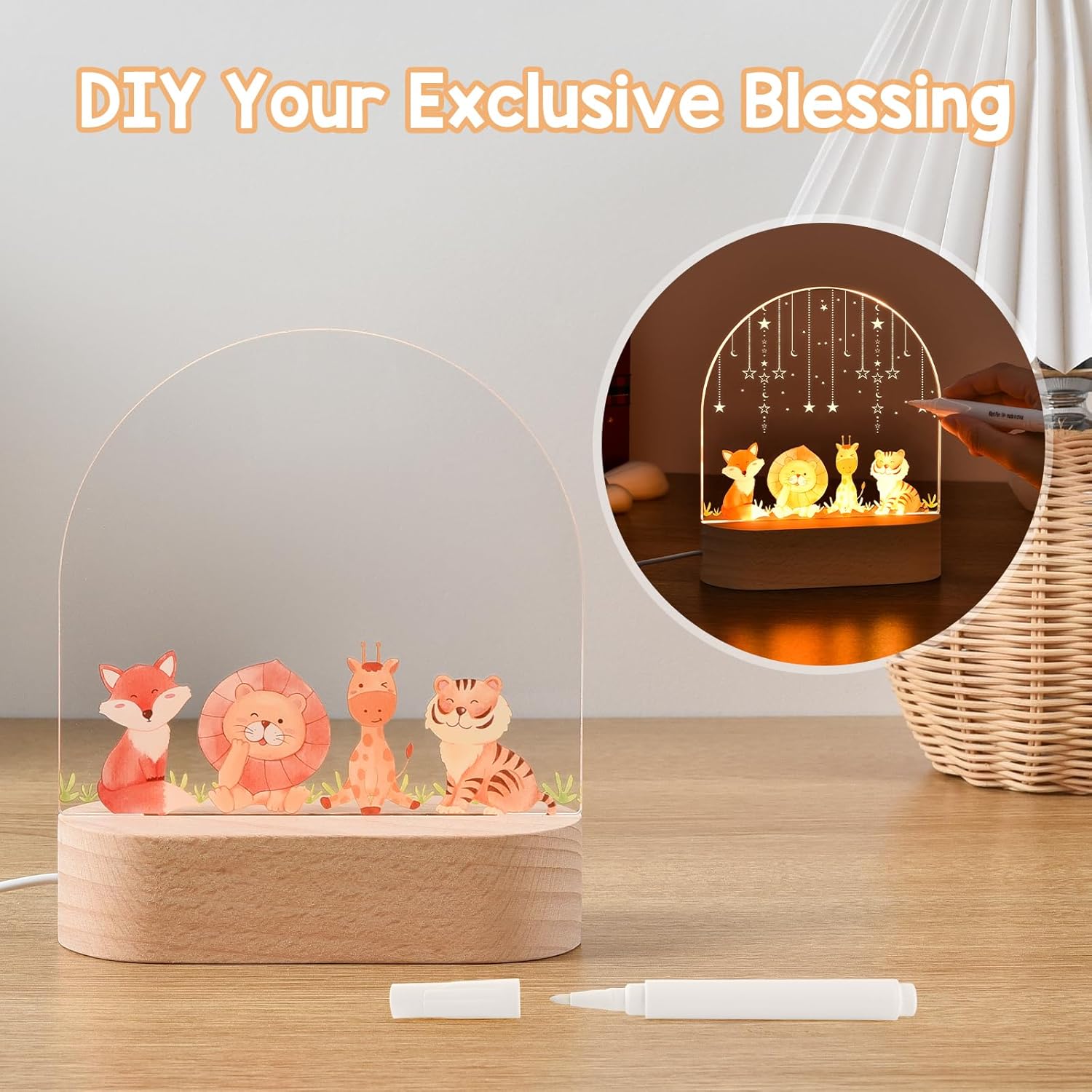 Detalle de OTraki Night Light Kids – Personalised LED Night Light for Children with DIY Erasable Panel