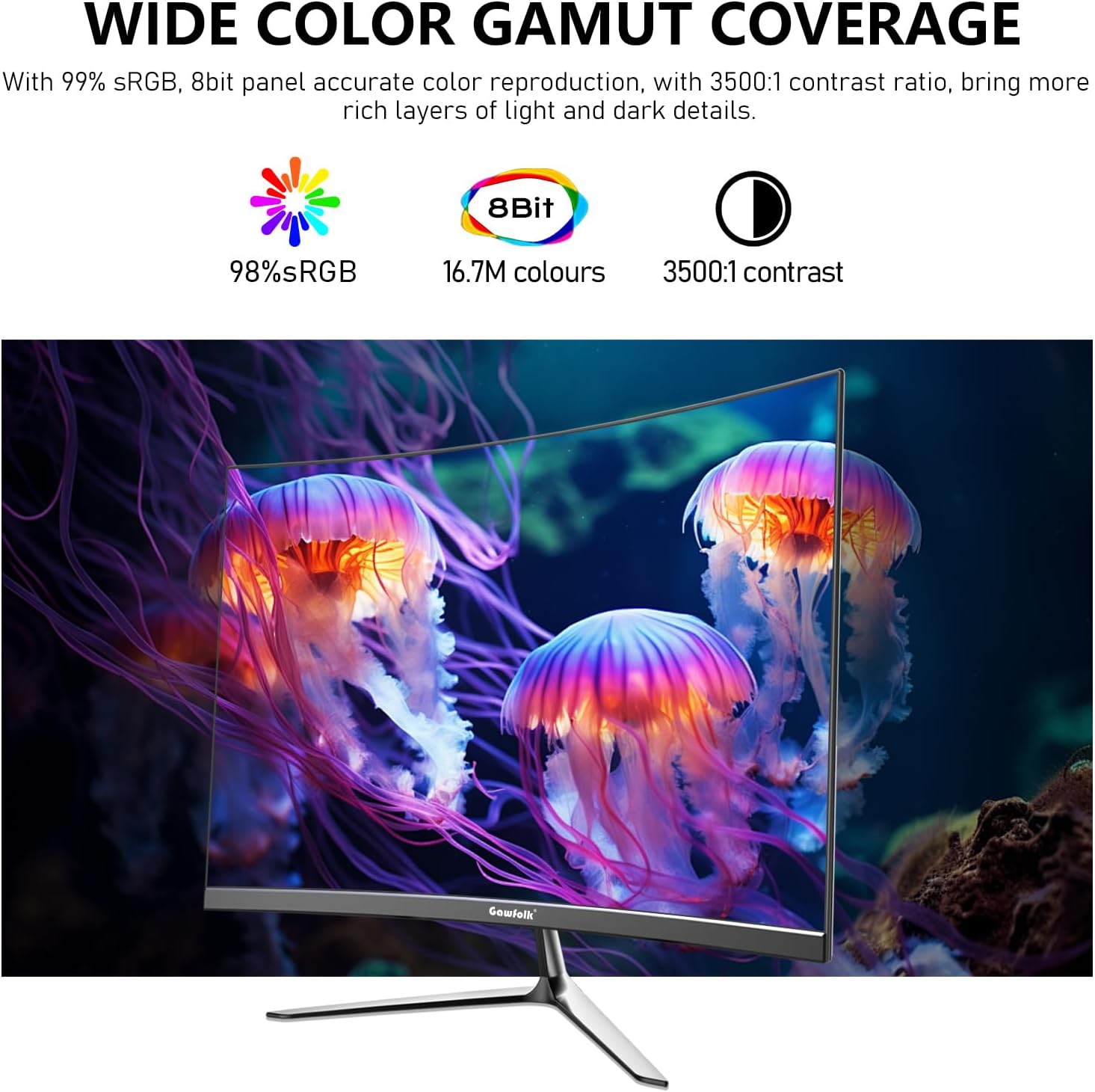 Thumbnail 2 de Gawfolk 24.5-inch curved 3000R gaming monitor with 120Hz & built-in speakers (VA, FHD, 1ms)