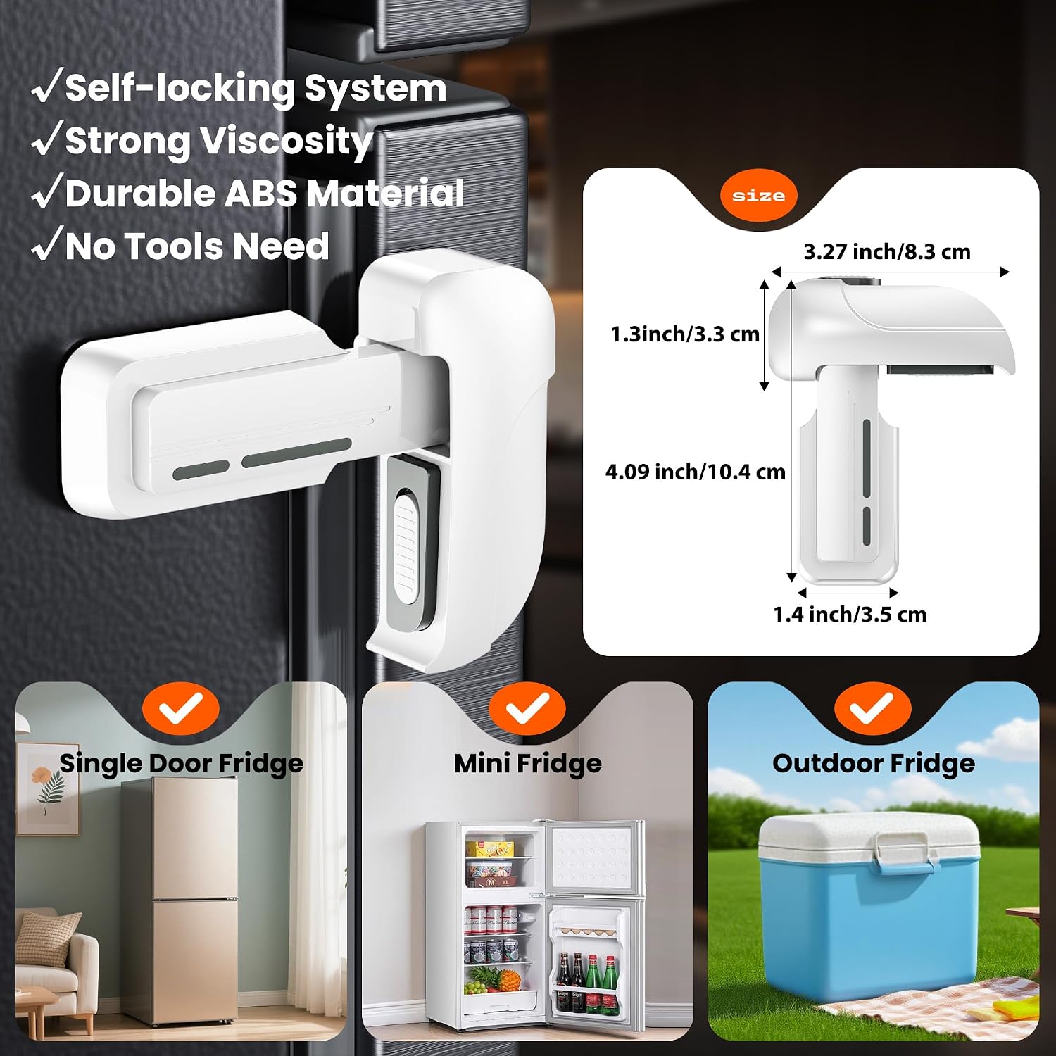 Detalle 2 de 2 Pack Fridge Locks (White) – child-proof refrigerator door locks with one-handed release