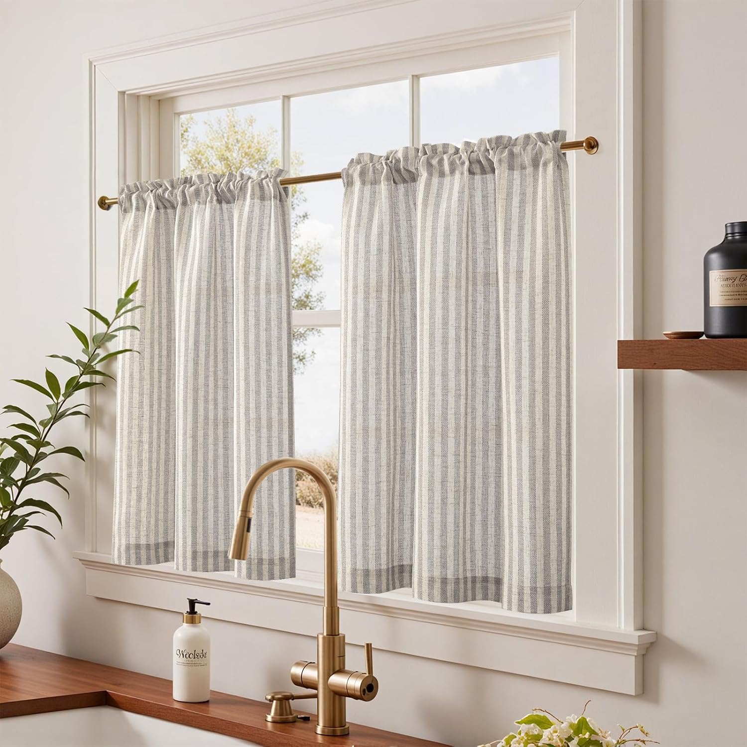 Detalle 2 de jinchan Striped Linen Kitchen Curtains 36" tier set 🪟