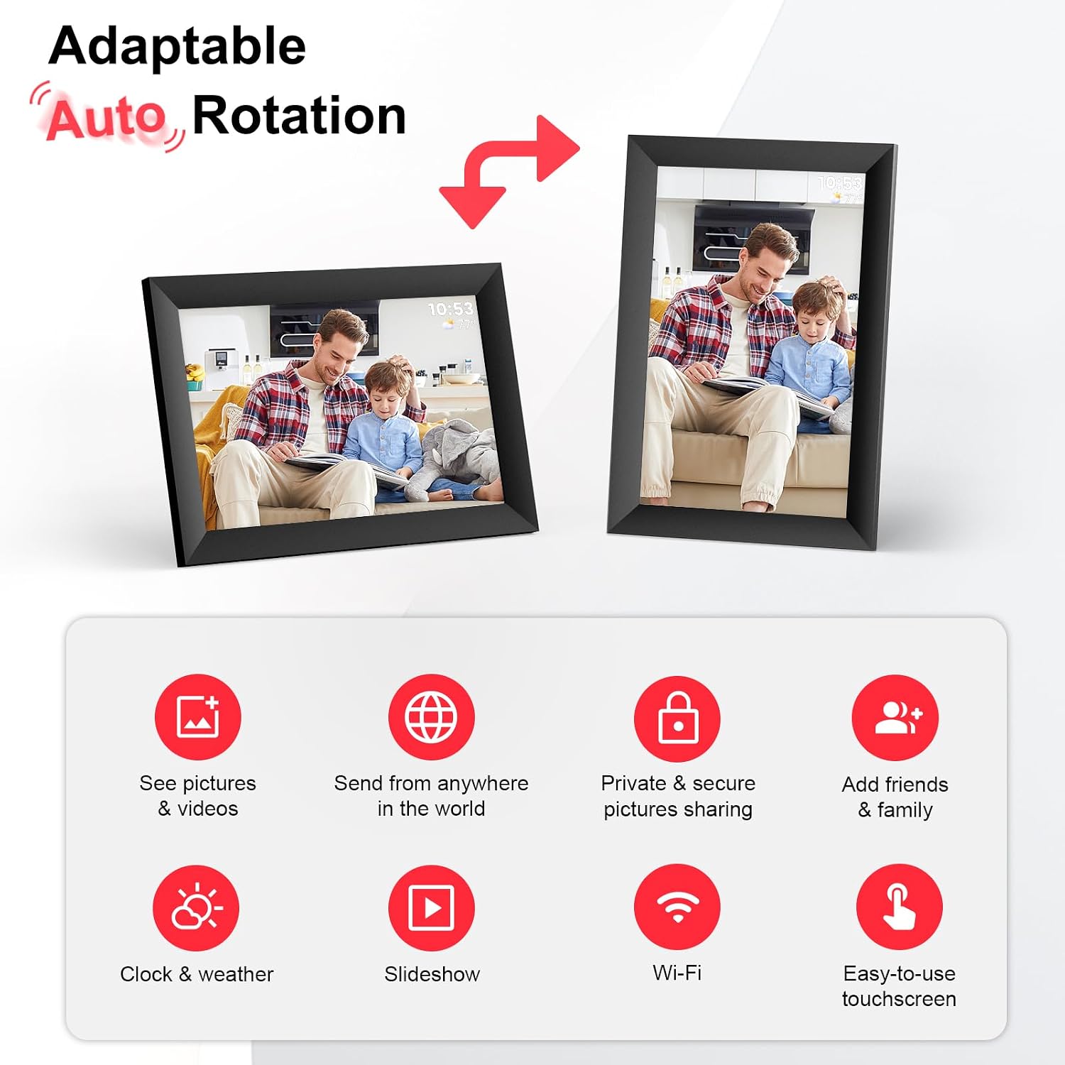 Detalle 2 de Hesmor 64GB Frameo 10.1-Inch WiFi Digital Photo Frame with IPS Touchscreen