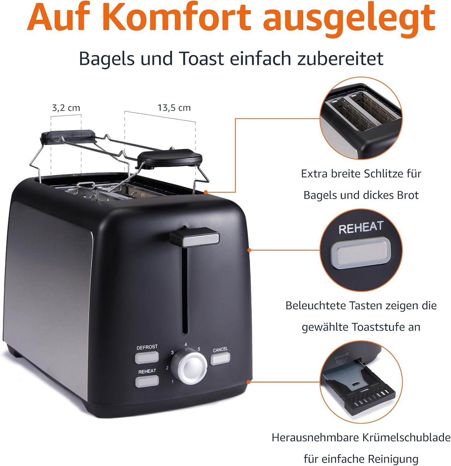 Detalle de Amazon Basics 2‑Scheiben Toaster 800W 🍞