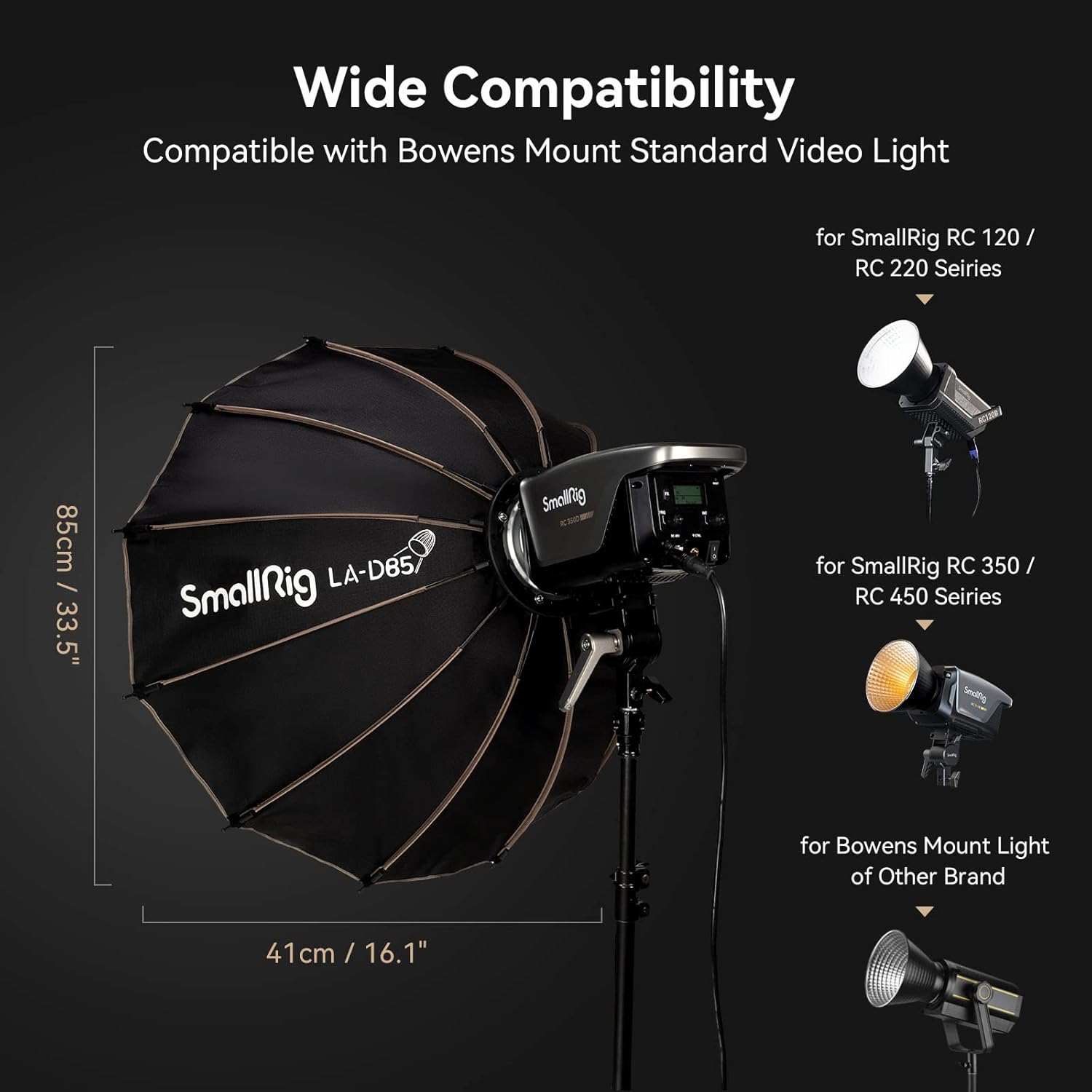 Thumbnail 2 de SMALLRIG Parabolic Softbox 85 cm à fixation rapide Quick Release pour Bowens Mount COB (LA-D85-4158)