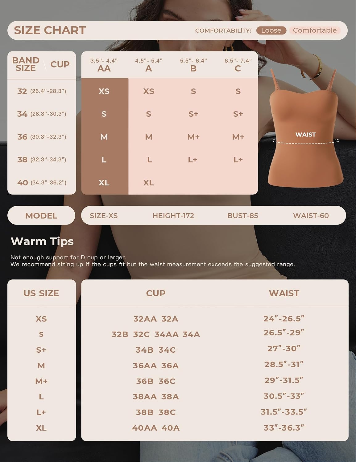 Detalle 2 de Lehoba Built-In Bra Tank Top for Women, Double-Lined Padded Cami