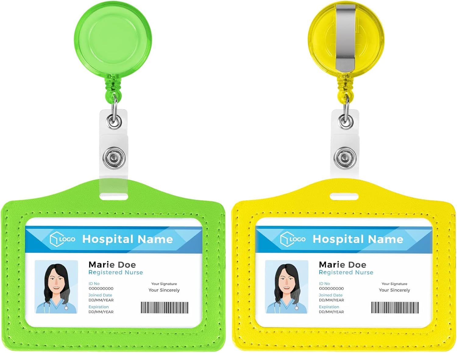 Detalle de Vicloon Porte Badge Tour de Cou Rétractable – Ensemble 2pcs en cuir PU, Vert et Jaune