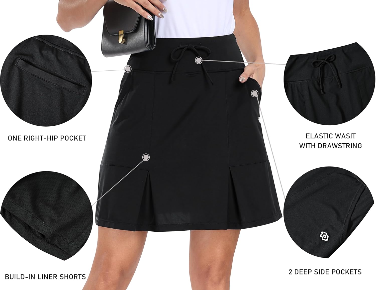 Thumbnail 5 de MoFiz Jupe de tennis femme mi-longueur genoux avec short intérieur et ceinture élastique