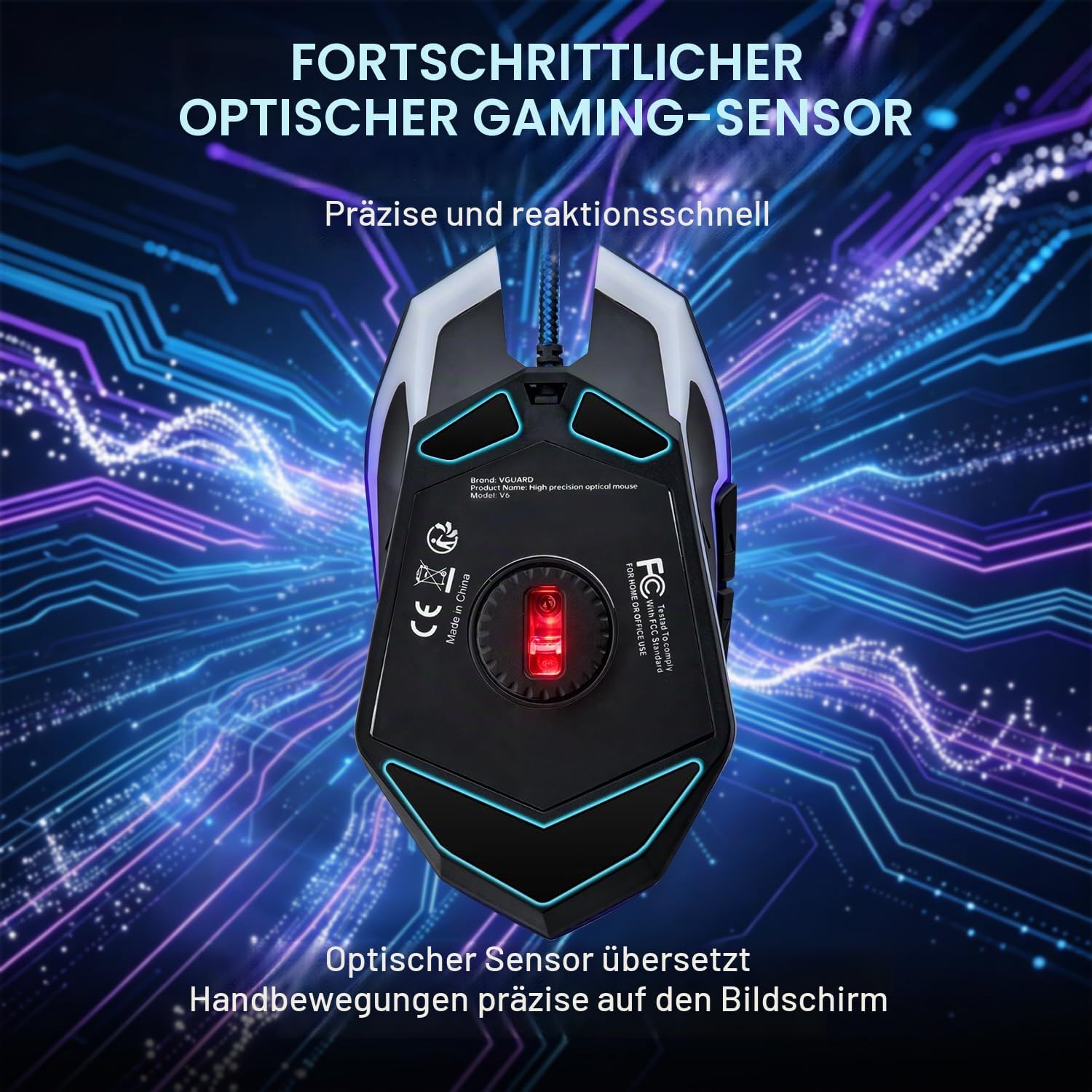 Thumbnail 6 de VGUARD Gaming Maus (kabelgebunden) mit 6 Tasten und 4 DPI-Stufen, optisch – schwarz