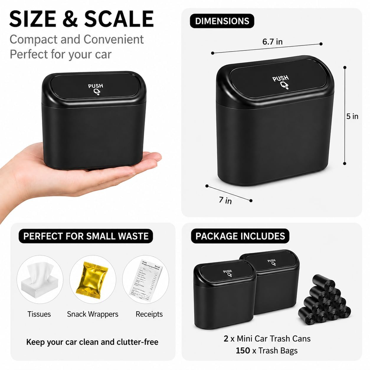Detalle 2 de EnthuLove mini car trash bin 2-pack with 150 bags