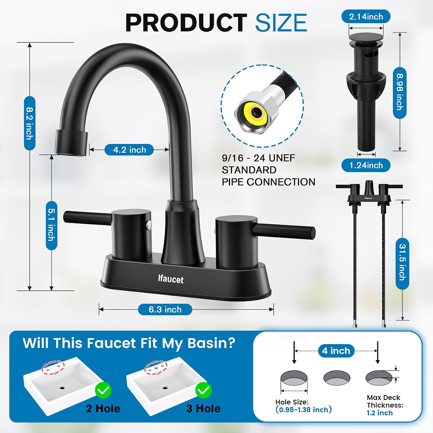 Thumbnail 1 de Ifaucet B0B3JHC37V 4-Inch Matte Black Centerset Bathroom Faucet