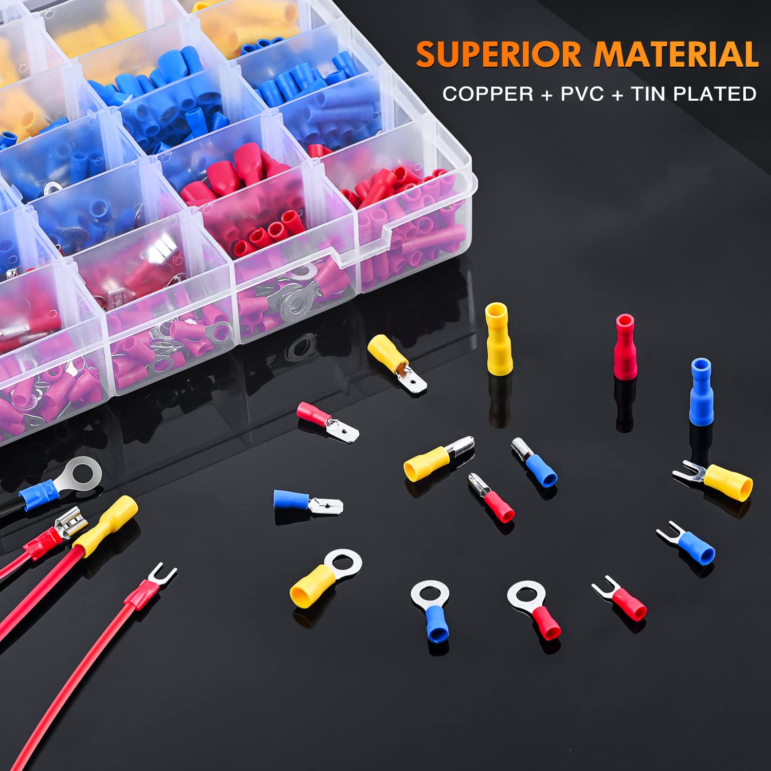 Detalle de Nilight 50007R 540-Piece Insulated Crimp Terminal Assortment, 22–10 AWG