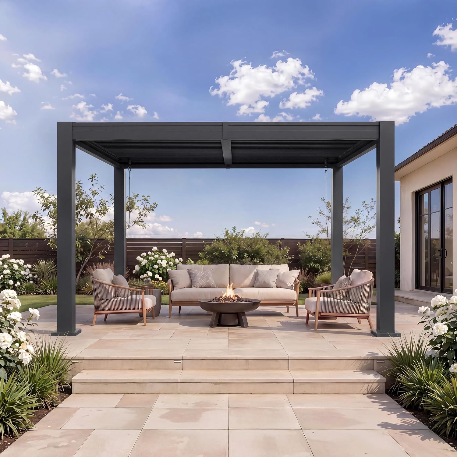 Detalle de Aoxun G43049-1210BK-AX 10x12 Louvered Metal Pergola with Drainage