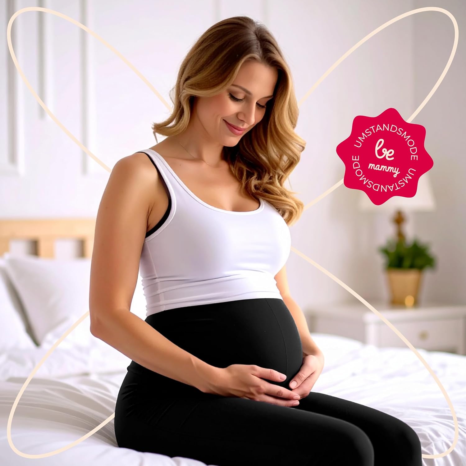 Detalle de Be Mammy Lange Umstandsleggings aus Baumwolle mit hohem Bund (Melange) – weich & elastisch für die Schwangerschaft