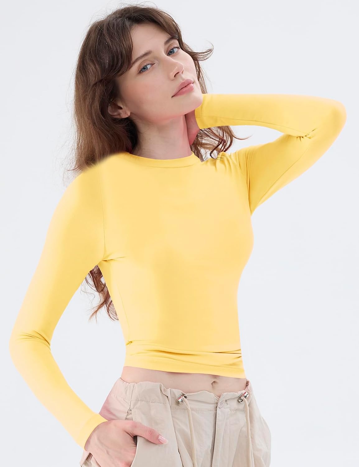 Detalle 2 de ARCFEETORY Women's Long-Sleeve Crew-Neck Top, Soft Stretchy Slim Fit