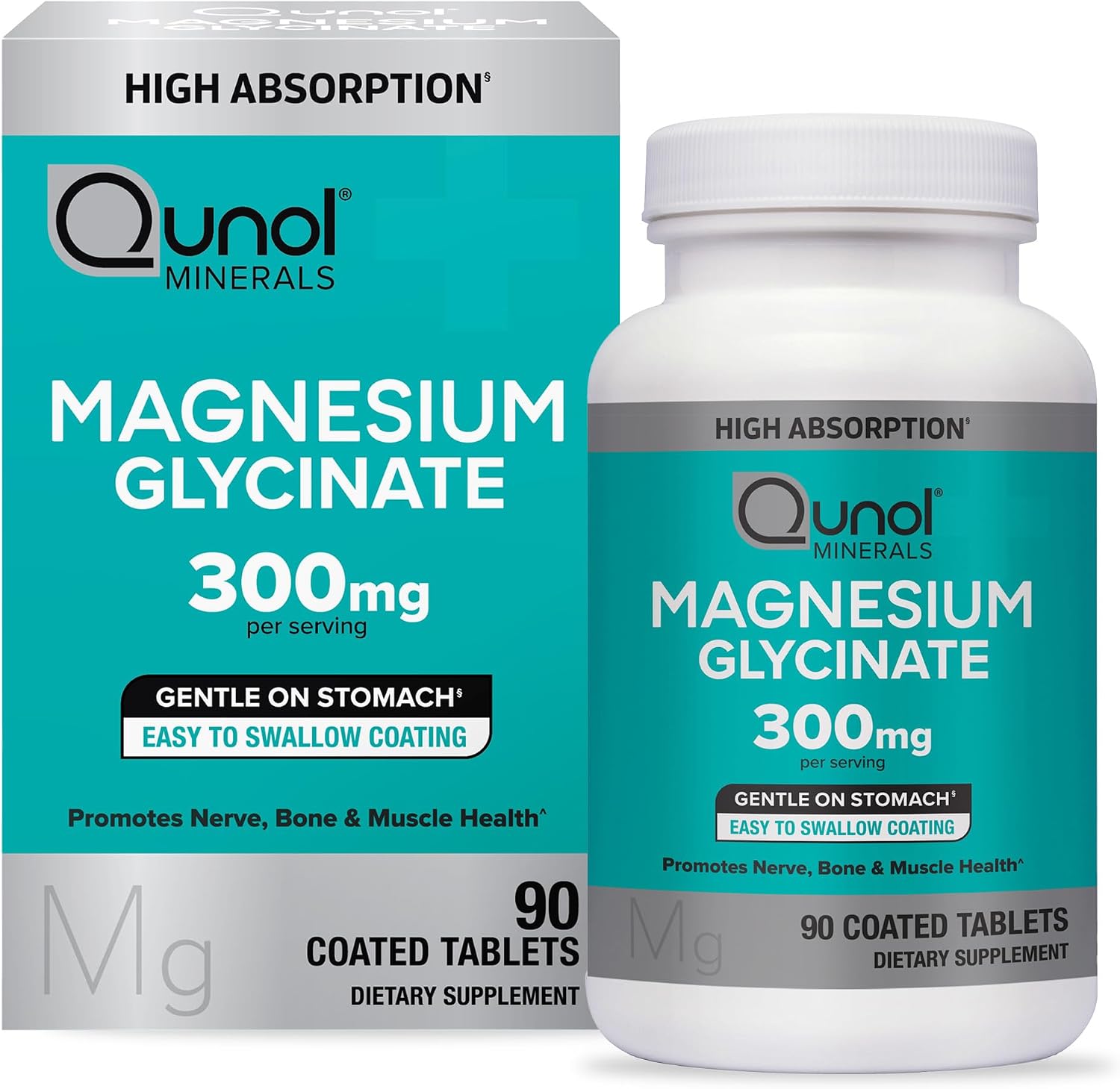 Detalle de Qunol Magnesium Glycinate Tablets, 300 mg, Fully Chelated, 90 Count
