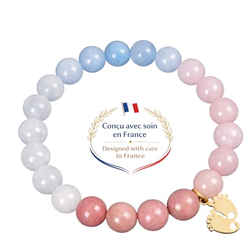 Thumbnail 1 de LouisAna Creation Bracelet en Pierre Naturelle pour Future Maman – Rhodonite, Quartz et Pédou doré