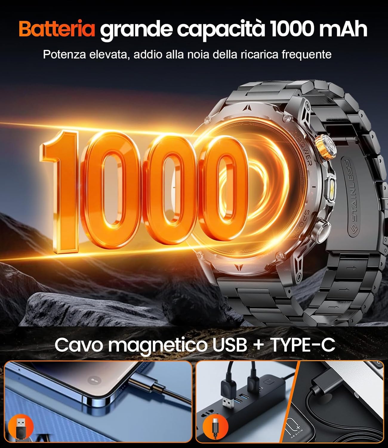 Detalle de LIGE Smartwatch Uomo EF24 con batteria da 1000mAh, display 1,7" e chiamate Bluetooth