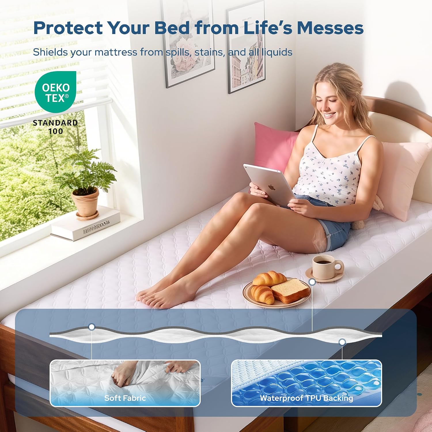 Detalle de BEDLORE 2 Pack Waterproof Mattress Protector, Twin XL, Quiet Microfiber