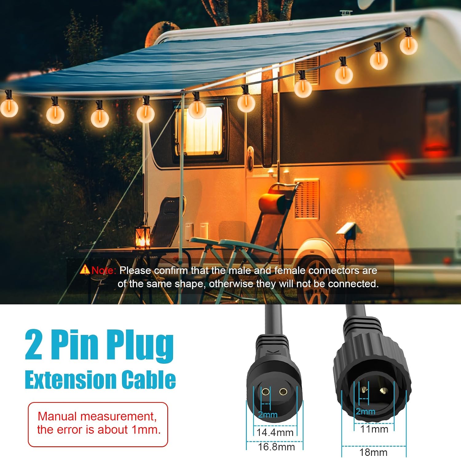 Detalle de Dalugo 10M IP65 Waterproof Outdoor Festoon Lights Extension Lead Wire – 2 Pin Anti-corrosion Black Extension Cable for G40 Globe and Solar String Lights