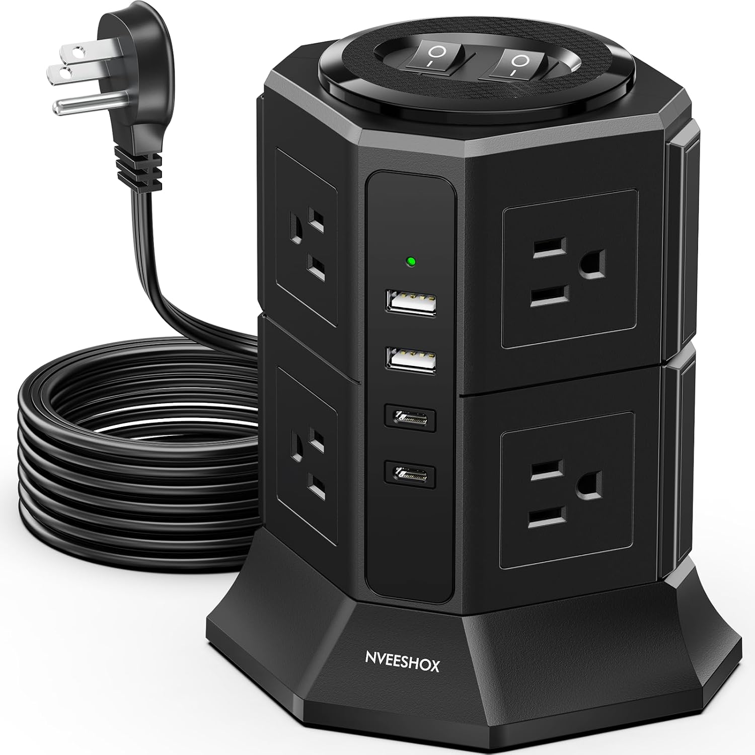 Detalle de Surge Protector Tower 8 AC 4 USB Ports 6.5 ft ๐ชซ