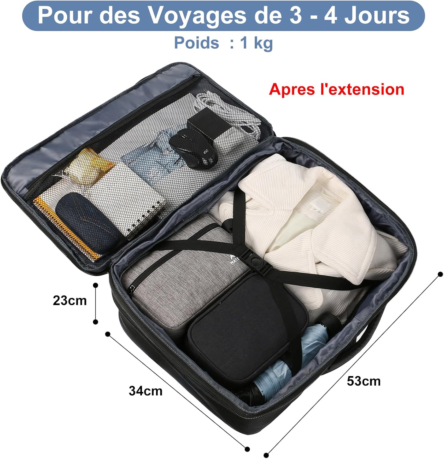 Thumbnail 3 de MATEIN Bagage Cabine 55x35x25 : Sac à Dos Voyage Cabine avec roulettes et 50 L, 2 en 1