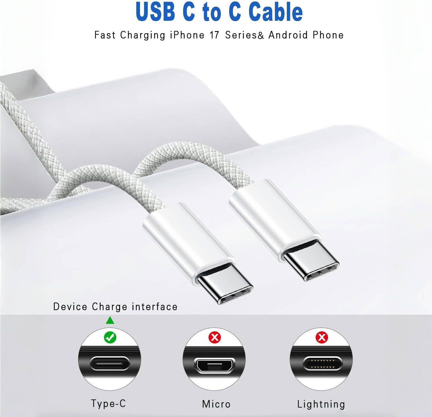Detalle de iPhone Fast Charging 20W USB-C Charger + 2Pack 3FT Woven Cable (USB-C to USB-C)