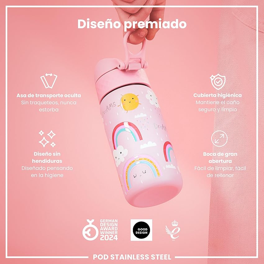 Detalle 2 de ion8 Botella Agua Inox 400 ml para niños 🚰
