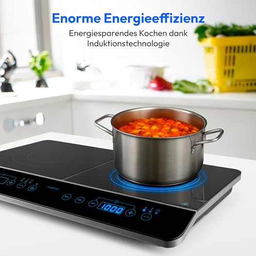 Detalle de MEDION MD 15324 Doppel-Induktionskochplatte – 3500 W, 2 Kochplatten, LED Display, schwarz