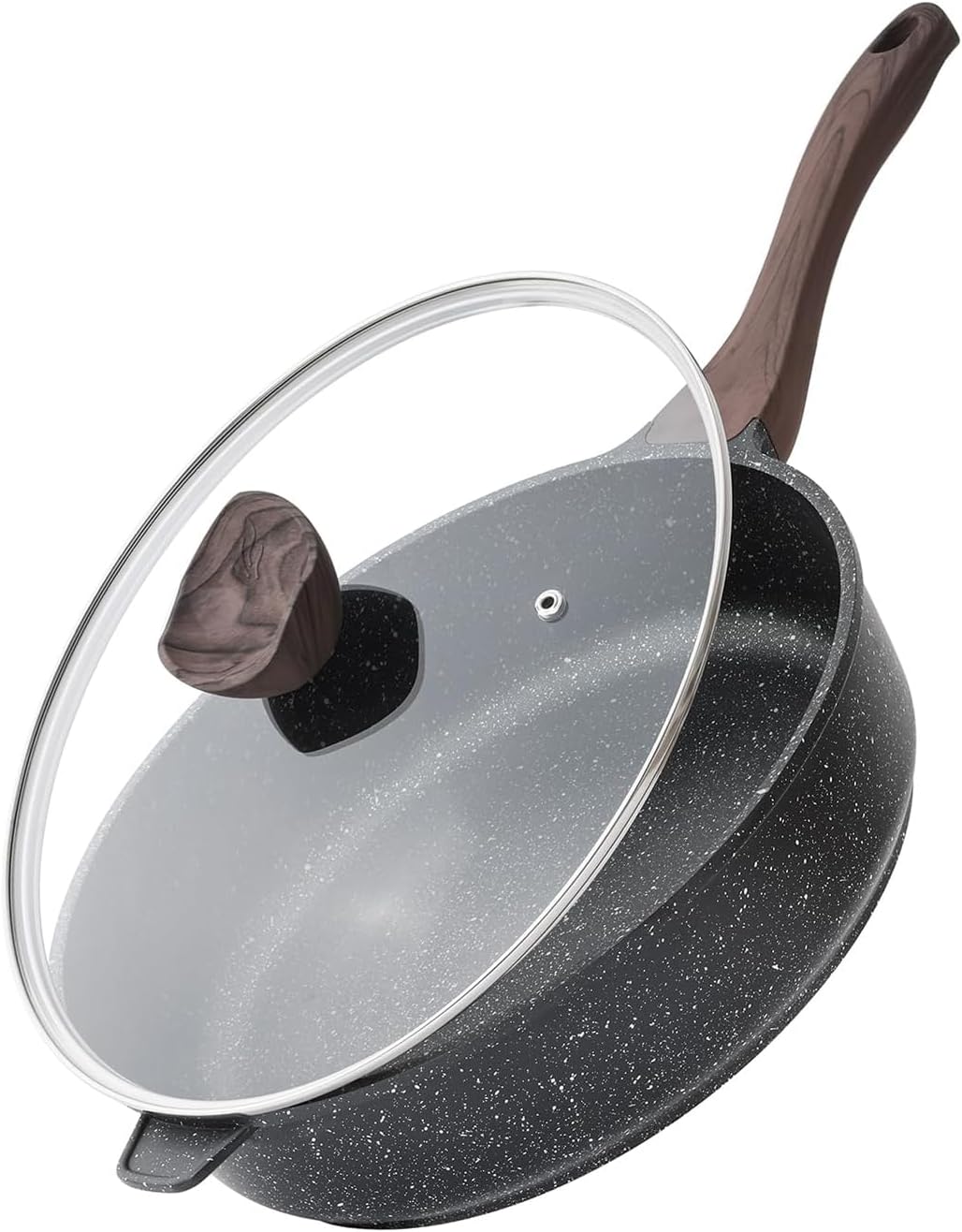 Detalle de Kordisen Bratpfanne 28 cm für Induktion – tiefe Antihaftpfanne mit Deckel (Granitbeschichtung, PFOA-frei)
