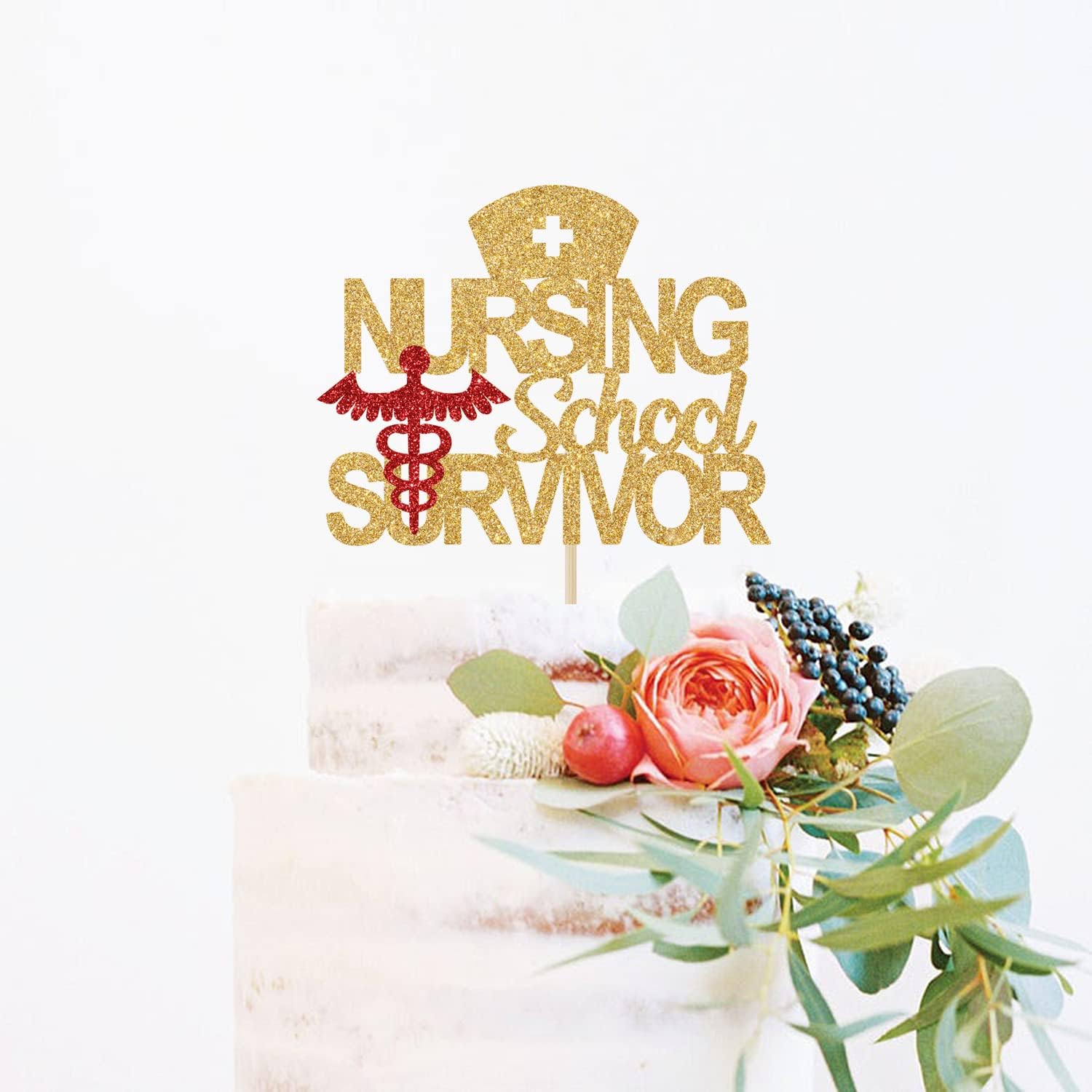 Detalle de Nursing School Survivor Cake Topper, Gold Glitter