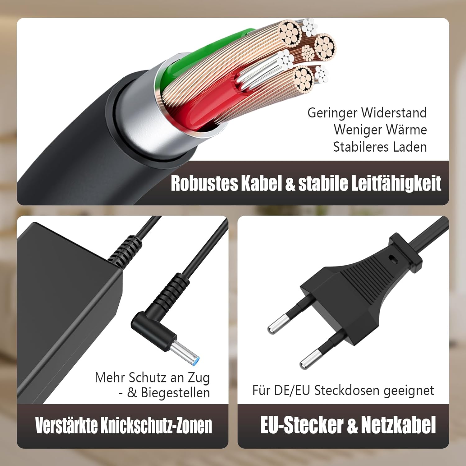 Thumbnail 5 de 45-Watt Laptop-Ladekabel Netzteil für HP (u. a. Pavilion X360 / EliteBook / ProBook) – 4,5 x 3,0 mm, kompatibel mit 741727-001