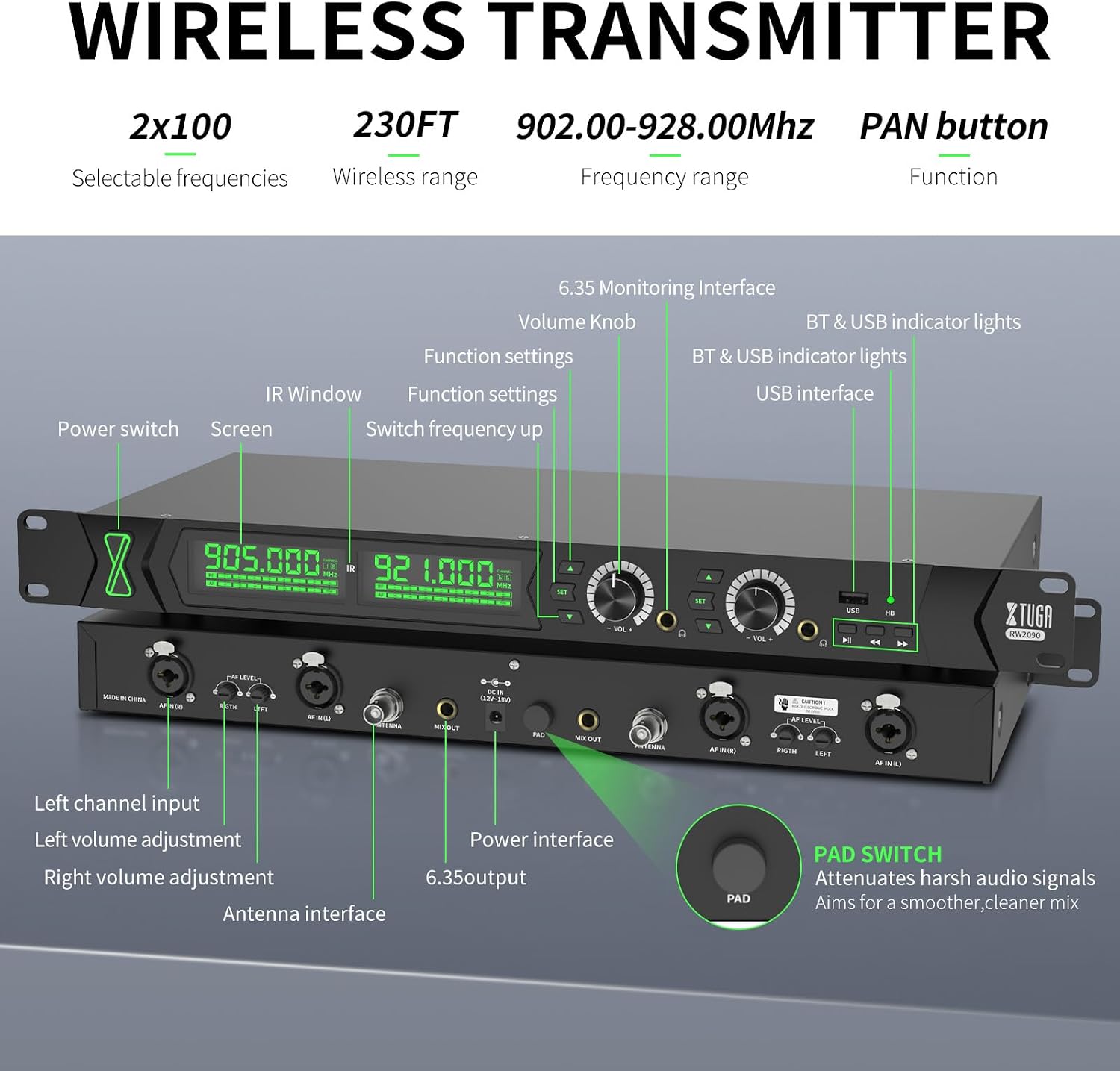 Detalle 2 de XTUGA RW2090-900 Wireless In-Ear Monitor System, UHF, Mono Dual Channel