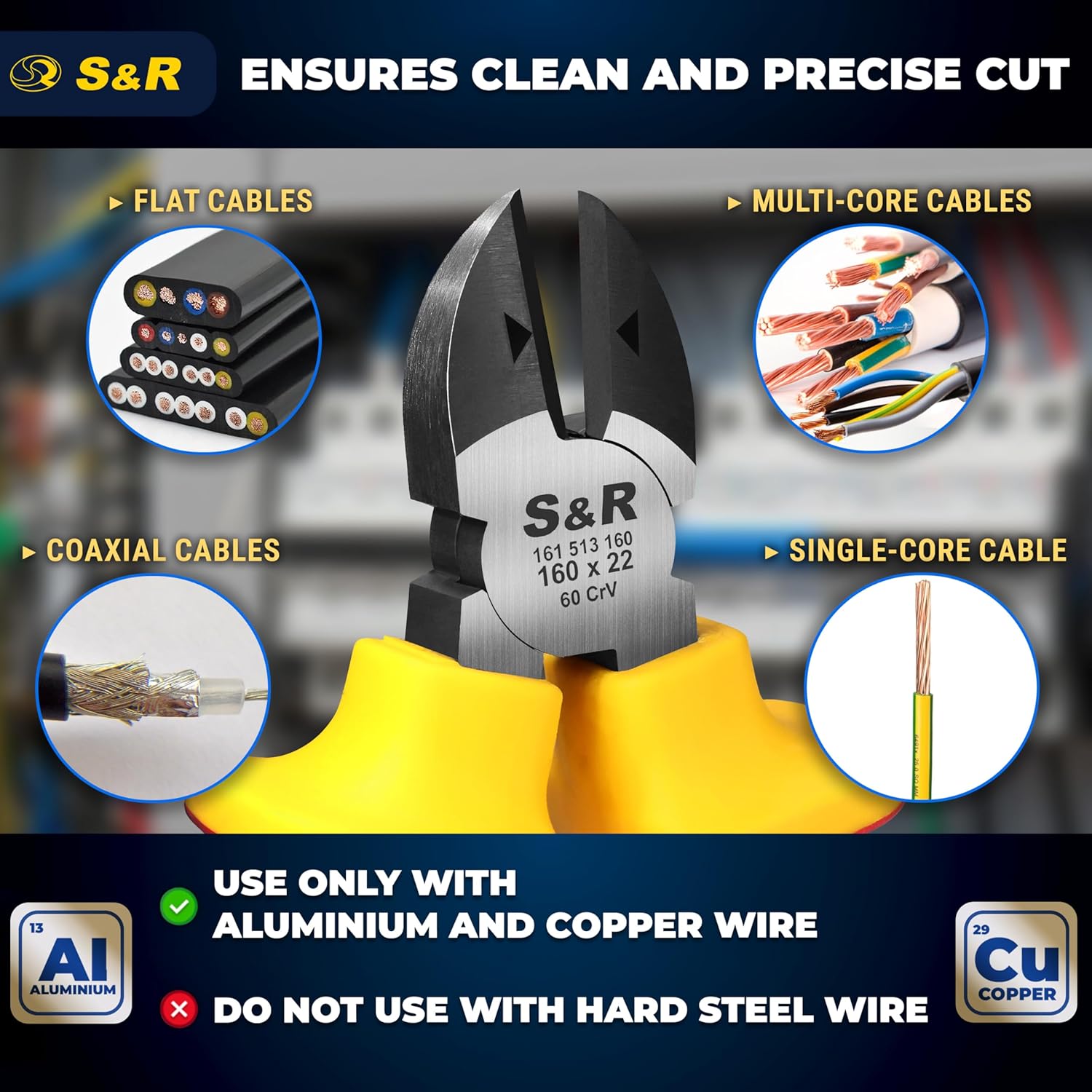 Thumbnail 5 de S&R VDE Insulated Diagonal Side Cutter 160mm – 1000V Rated Wire Cutting Pliers