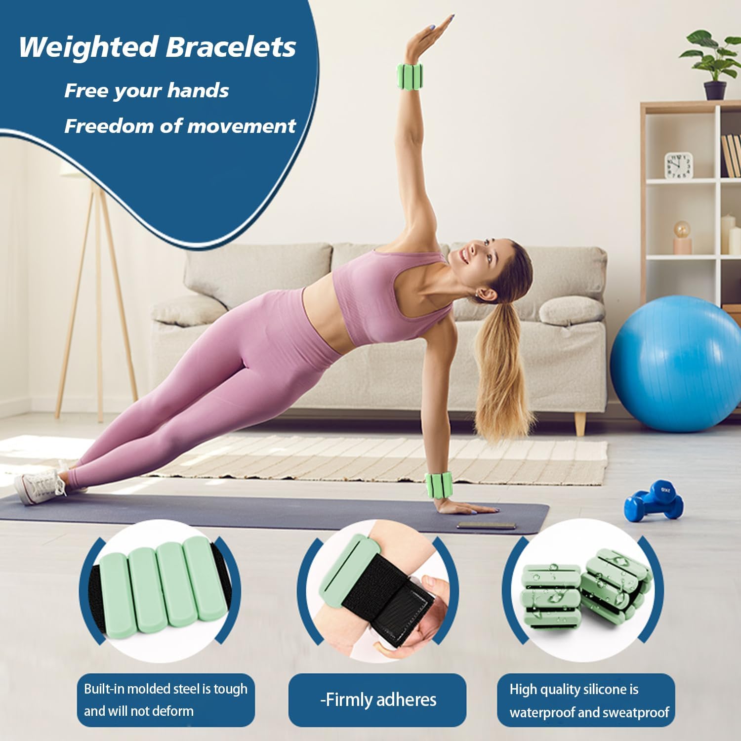 Detalle 2 de SDATEKIT Adjustable Silicone Wrist and Ankle Weights, 2 lb Pair