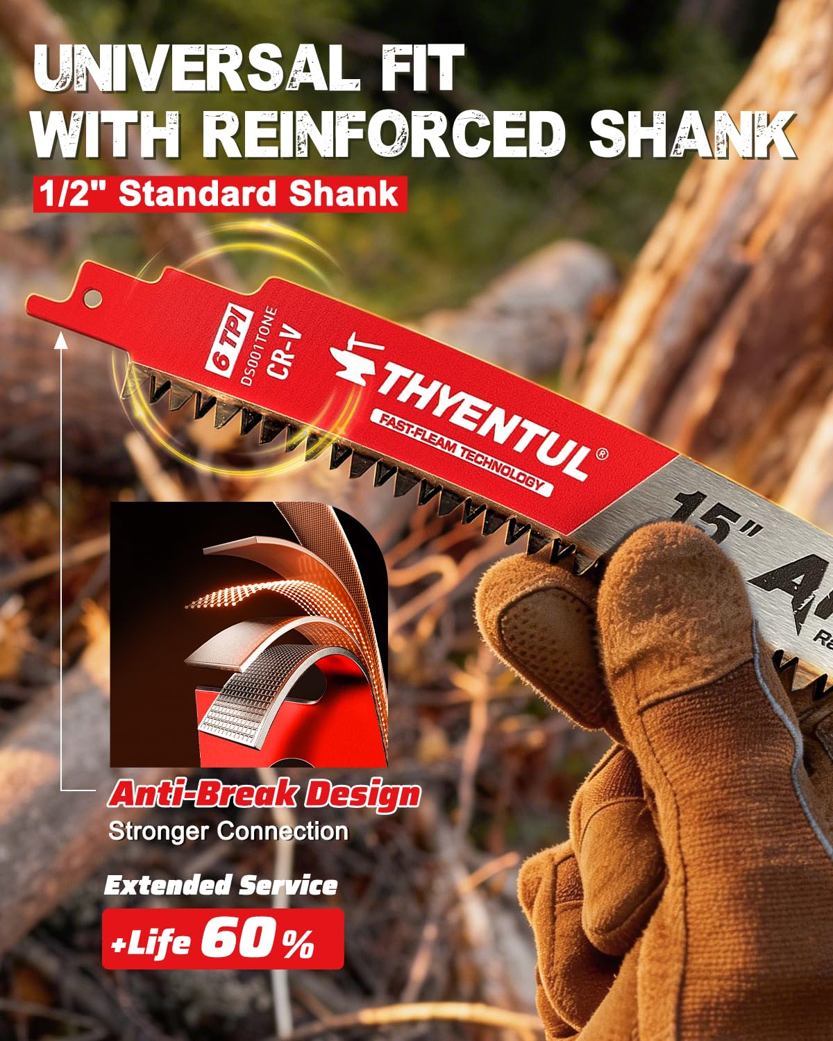 Detalle 1 de THYENTUL Z1 15-Inch Japanese-Tooth Reciprocating Saw Blades, 6 TPI, 5-Pack