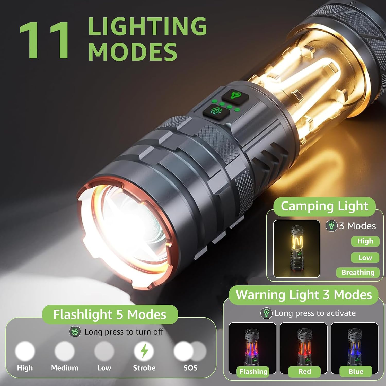 Thumbnail 2 de Sogdeco rechargeable LED torch with zoom, 11 modes and camping light (up to 1,000,000 lumens)